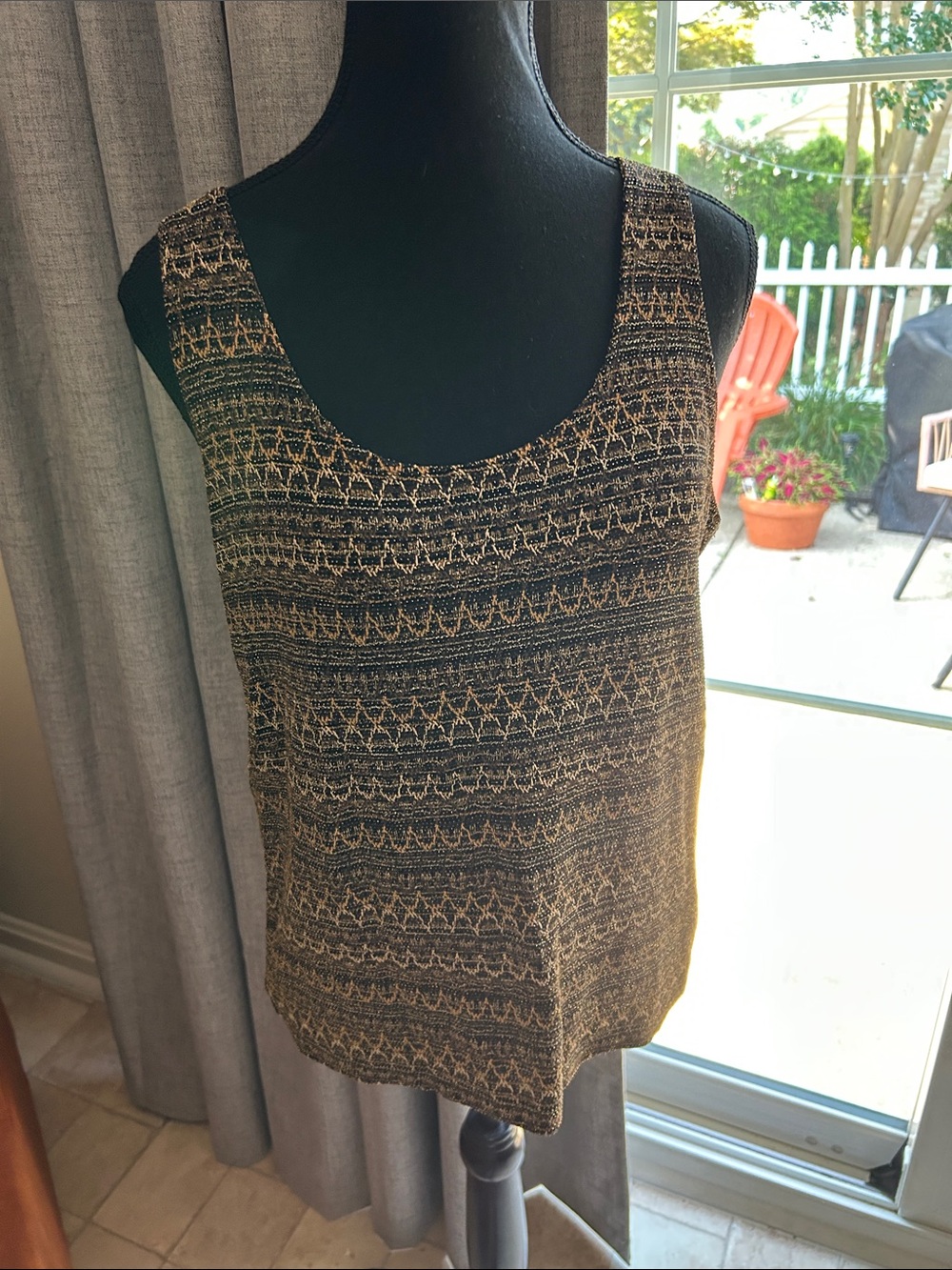 Chico's Black & Gold Textured Knit Tank